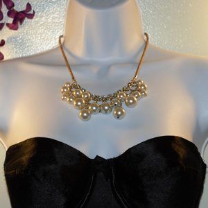 Gold, Diamonds and Ivory Pearl Cluster Necklace- Pearl Bib Necklace